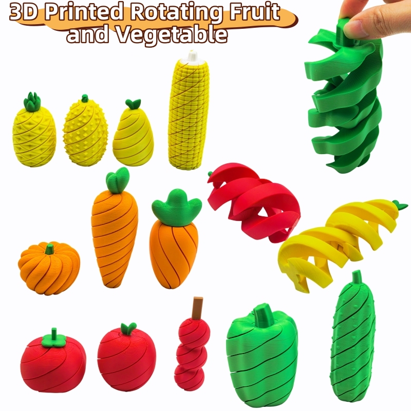 3D Printing Household Items - 3D-geprinte fruit- en groente-stressverlichtende speelgoedserie, draaibaar,